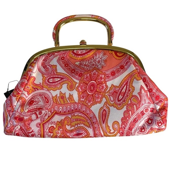 NEW Banana Republic Paisley Silk Bag Pink Orange Gold Convertible Clutch Handbag - Picture 4 of 10